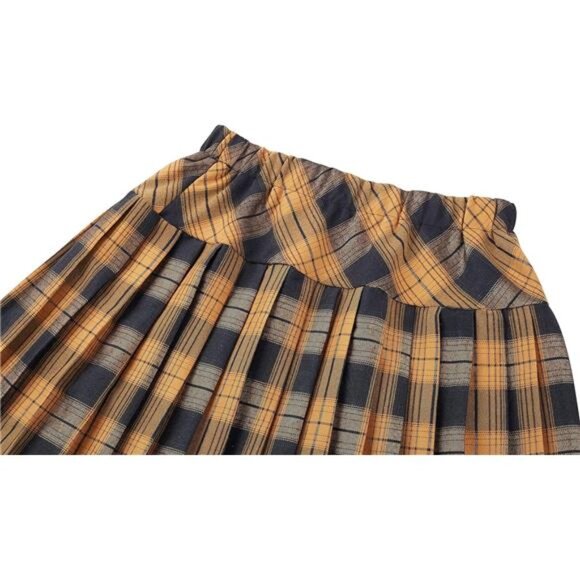 Women's Elastic Waist Tartan Pleated School Skirt Brown and Black - Picture 4 of 6